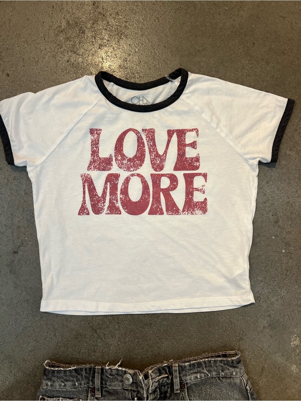 Chaser Love More White Ringer Graphic Tee